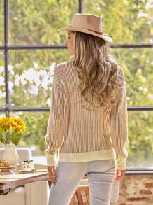 LanaWest Jersey de cuello alto, de manga larga, con bloques de color, informal, para mujer, para otoño/invierno