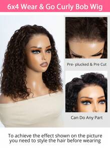 Density Pro Limfritt vatten våg Bob spets främre peruk Människohår Brunt 6x4 stängning Pre Cut Curly Bob Peruker Pre Plocked Wear & Go Bob peruker 14 tum - S4 - Visa 6