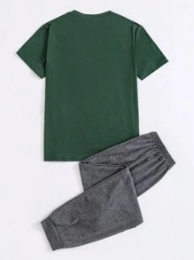 2 pièces/Set T-shirt à manches courtes col rond et pantalon pour garçon ado, style minimaliste pour porter au quotidien
