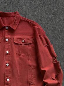 Manfinity EMRG Men's Casual Red Ripped Denim Jacket - Red - View 4