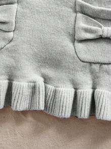 Baby Girl Cute Floral Embroidery Ruffle Trim Round Neck Long Sleeve Knit Sweater Dress, Suitable For Autumn/Winter Seasons. Soft, Skin-Friendly, Lightweight & Comfortable Material, Versatile For Casual, School, Gathering, Outdoor, Holiday Party Etc.