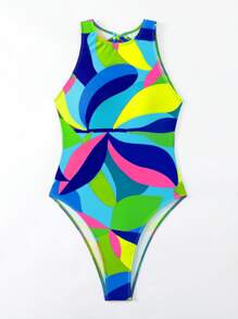 BamGleam Women's Round Neck Sleeveless Printed Fitted One-Piece Summer - Multicolor - View 3