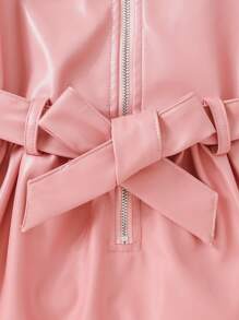 SHEIN 1 Stück Rosa Leder-Optik Minimalistischer Stehkragen Reißverschluss Taillengürtel Puffärmel Mutter-Tochter Passende Kleider (Outfits separat erhältlich) - Pink - Übersicht 8