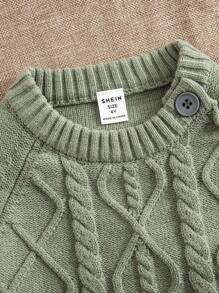 Jonge jongen effen ronde hals lange mouw knoop-omhoog casual overhemd