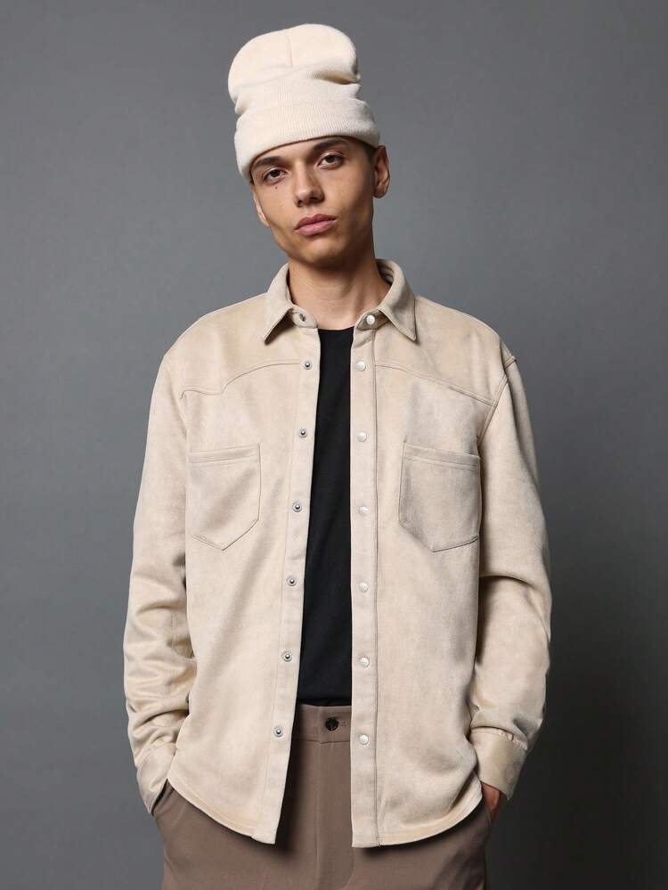 SUMWON 슬림핏 웨스턴 스타일 버튼업 셔츠 프리미엄 스웨이드 긴팔 캐주얼 오피스 업무복 가을/겨울 패션 디자이너 컬렉션 스트릿웨어