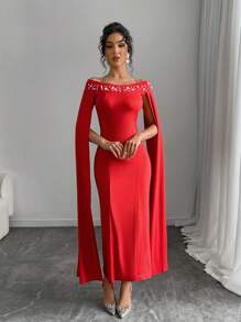 Chiquease Women's Sexy Off Shoulder Bodycon Pearl Embellished Cocktail Party Dress