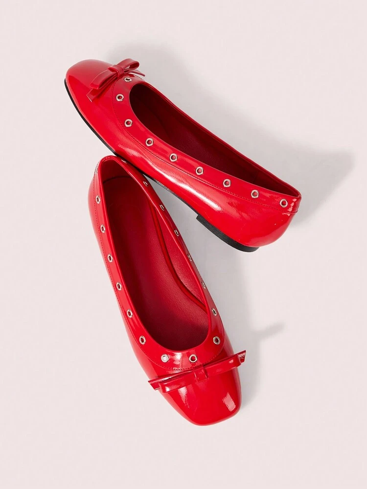 CUCCOO DOLLMOD 1 Pair Women Ruched Red Flat Shoes, Fashionable For Daily Commuting
