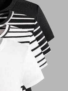 Camiseta casual de manga corta y cuello redondo, versátil para niñas jóvenes
