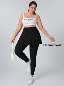 SHEIN EZwear 大码女式高腰拼布牛仔裙，休闲二合一牛仔裤