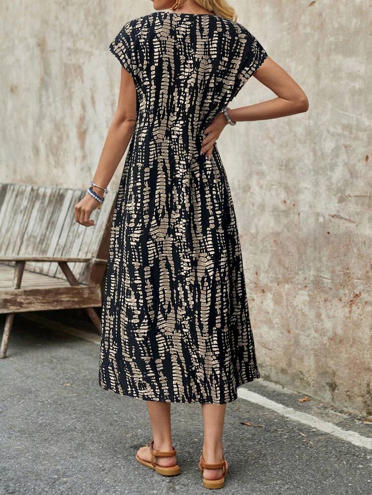 レディース カジュアル デイリー 半袖 ラウンドネック ロングドレス シンプルでスタイリッシュ