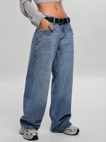 EURMUSE WOMEN WID ELEG LOW WAIST JEANS - Medium Wash - View 8