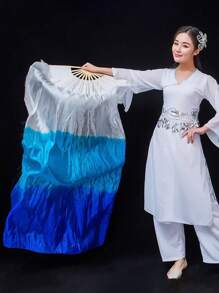 SHEIN 1pc Three Color Gradient Dance Fan, Ultra Long Tassel Design, Double-Sided Silk Fan For Square Dance, Very Suitable For Stage Performance, Dance Festival Parties, Sports Props