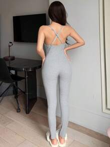 DAZY Women Solid Color Fitted Knitted Camisole & Shorts Pajama Set