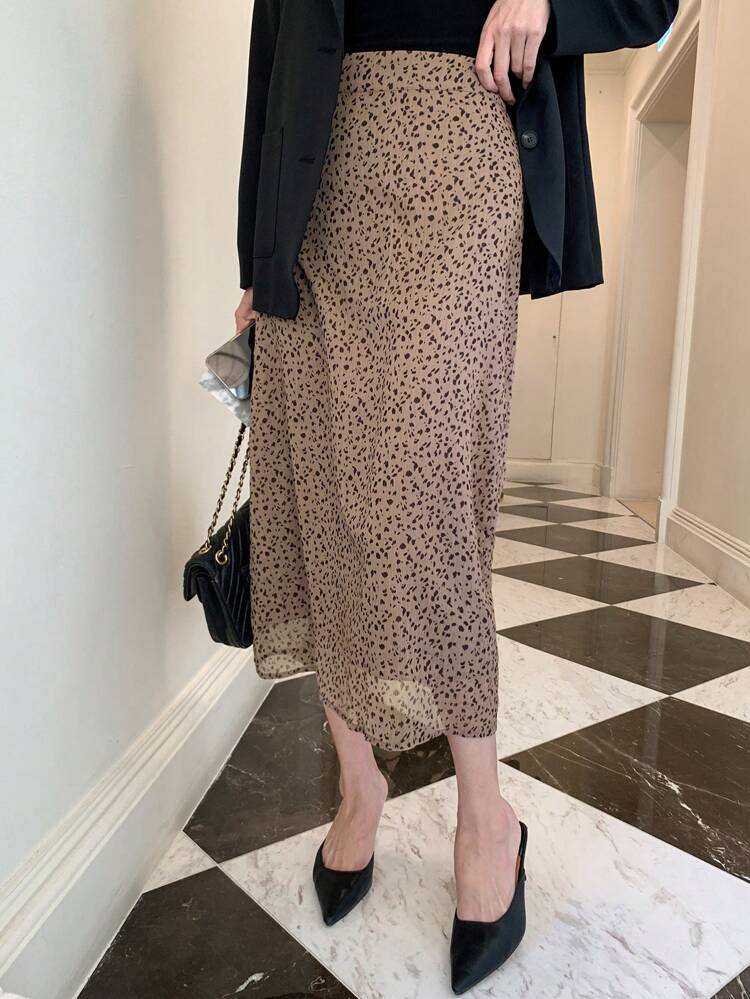 1pc Women Straight Leopard Print Straight Skirt, Slimming And Elegant,Back To School Clothes Fall