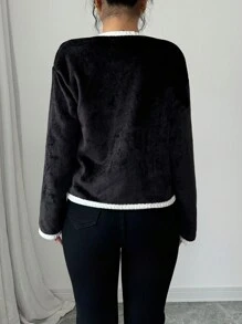 Elenzga Chaqueta elegante de mujer con cuello en V y apliques florales