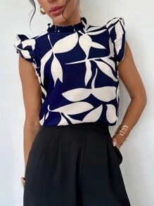 Firerie Blusa elegante con estampado floral y mangas de campana, adecuada para el verano y el uso diario