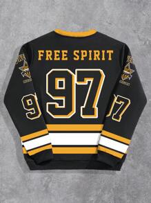 Manfinity EMRG Men's Oversized Streetwear Contrast Color 97 Print Fleece Pullover Sweatshirt - Black - View 2