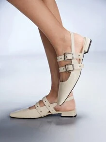 CUCCOO GRLICON 女士时尚百搭尖头扣平底鞋 - 米色 - 查看 5