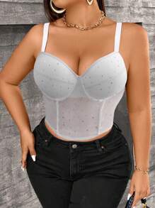 Flirla Plus Size Solid Color Wide Strap Minimalist Tank Top, Casual Daily Wear - White - View 3