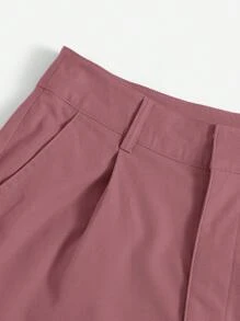 SHEIN Essnce Women's Solid Color Pocket Casual Shorts, Everyday Wear - Dusty Pink - View 3