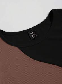 SHEIN LUNE Women Colorblock Crew Neck Casual Bodysuit - Coffee Brown - View 5