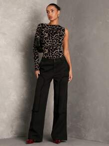 SHEIN BAE Einfarbiger, lässiger, sexy, rückenfreier Bodysuit mit langen Ärmeln, geeignet für Ausflüge, Verabredungen, Partys, minimalistischen Stil, Off-Shoulder