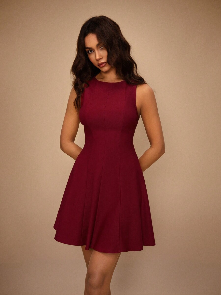 shop burgundy dress Athens Burgundy Short Sleeve Fitted Midi Dress main image 1