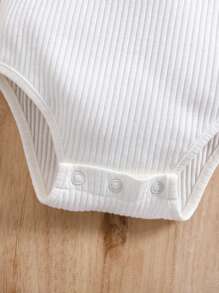 SHEIN Newborn Baby Girl Cute Summer Ruffled Strap Knitted Bodysuit - White - View 5