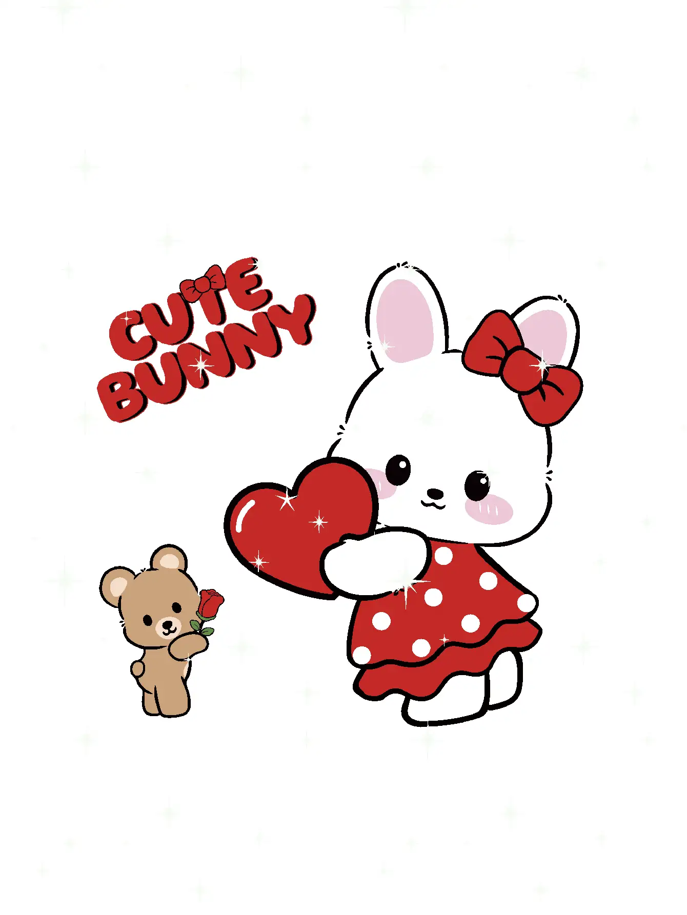 SHEIN 2pcs Young Girl Rabbit & Heart All-Over Print Flared Pants + Round Neck Top, Comfortable Short Sleeve Set For Spring/Summer Valentine's Day - Multicolor - View 3