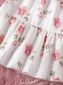 Young Girl Rose Texture Long Sleeve Nightdress Sleepwear, Elegant & , White