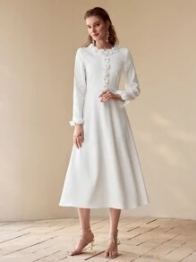 MOTF PREMIUM FLORAL APPLIQUED FLOWY DRESS,SPRING/SUMMER - White - View 7