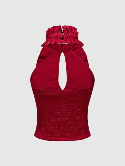 J-Fashion Conjunto de pañuelo de satén para el Día de San Valentín y camiseta sin tirantes roja y sexy