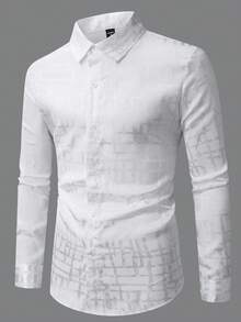 Manfinity Mode Men's Front Button Long Sleeve Casual Shirt, Daily Wear Men's Casual Dress Shirts Men Business Casual Shirts Shirts For Men Shirts - White - View 5