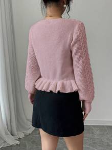 Chiquease 新品圆领长袖蝴蝶结装饰时尚休闲可爱女式套头毛衣 - 藕粉色 - 查看 2