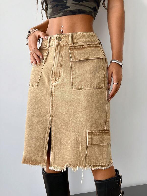 Coolane Women's Spring/Summer Cotton Denim Midi Skirts
