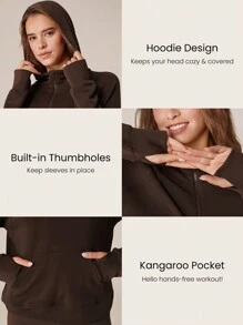 GLOWMODE Áo hoodie dài tay cỡ lớn Modal Silk Touch có khóa kéo nửa đầu thu - Màu nâu Sô-cô-la - Xem 4