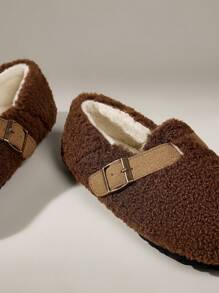 Solecia Sepatu Loafer Datar Kasual Wanita dengan Desain Pengikat Berbulu - Coffee Brown - View 6