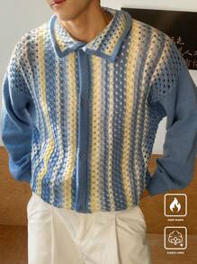 Claim Dot Herren Langarm Lässig Bluse mit Knopfleiste und Streifen, Alltagskleidung