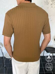 Manfinity CasualKnits Men's Solid Color Turndown Collar Short Sleeve Casual Knit Top, Autumn - Multicolor - View 2