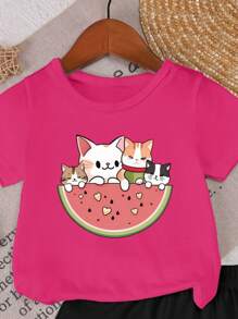 年轻女孩卡通印花短袖上衣和长裤，2 件套休闲夏季服装女婴套装夏季 - 彩色 - 查看 3