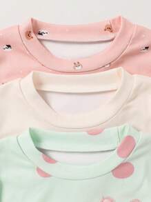 3pcs Young Girl' Cute Bear & Rabbit Pattern Comfortable Base Layer Thermal Underwear Set - Multicolor - View 7
