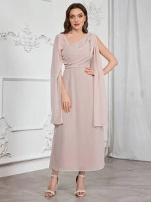 Modelyn Women's Solid Color Mesh Contrast Sleeveless Simple Long Dress Long Evening Dresses