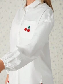 Easelle 女式宽松灯笼袖后背交叉开衩白色衬衫，秋冬款 - 白色 - 查看 3