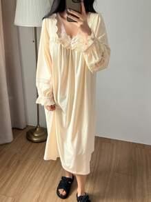 DAZY Sweet Lace Patchwork Ruffle Trim Sleep Dress