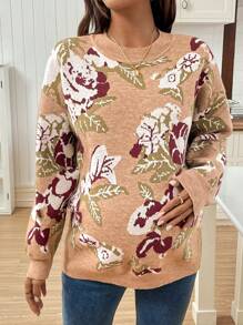 SHEIN Maternity Jacquard Knit Drop Shoulder Sweater, Winter - Multicolor - View 6