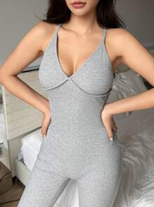 DAZY Women Solid Color Fitted Knitted Camisole & Shorts Pajama Set