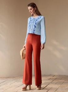 MOTF PREMIUM FLORAL EMBROIDERY TIE NECK BLOUSE,SPRING/SUMMER