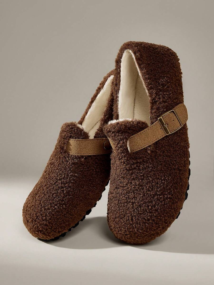 Solecia Sepatu Loafer Datar Kasual Wanita dengan Desain Pengikat Berbulu - Coffee Brown - View 1