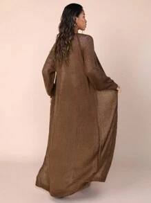 COSMINA 女士纯色休闲长袖长开衫，秋冬 - 棕色 - 查看 2