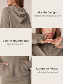 GLOWMODE 莫代尔丝绸触感超大长袖半拉链连帽衫秋季 - 卡其色 - 查看 4